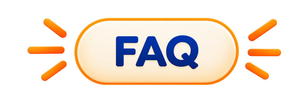 Glossy FAQ Badge with Orange Rays